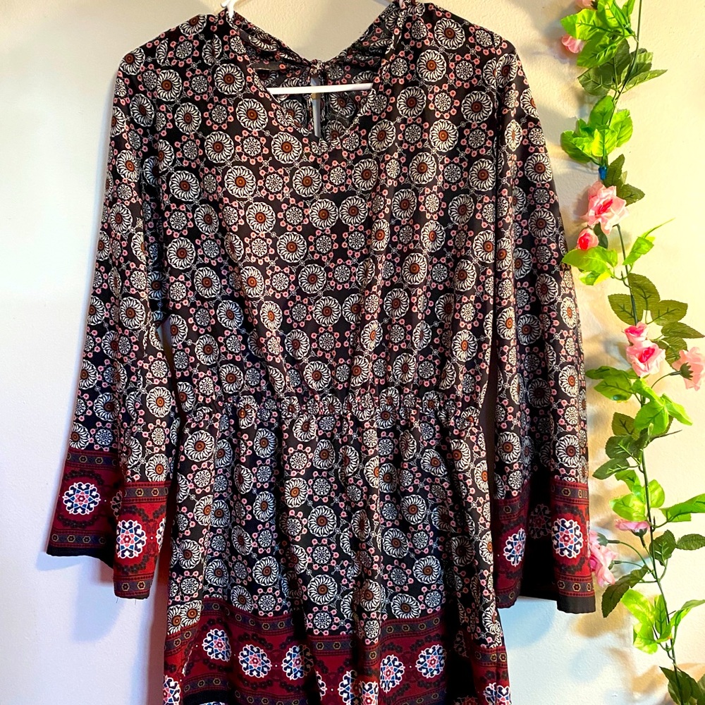 Patterned, long sleeve romper